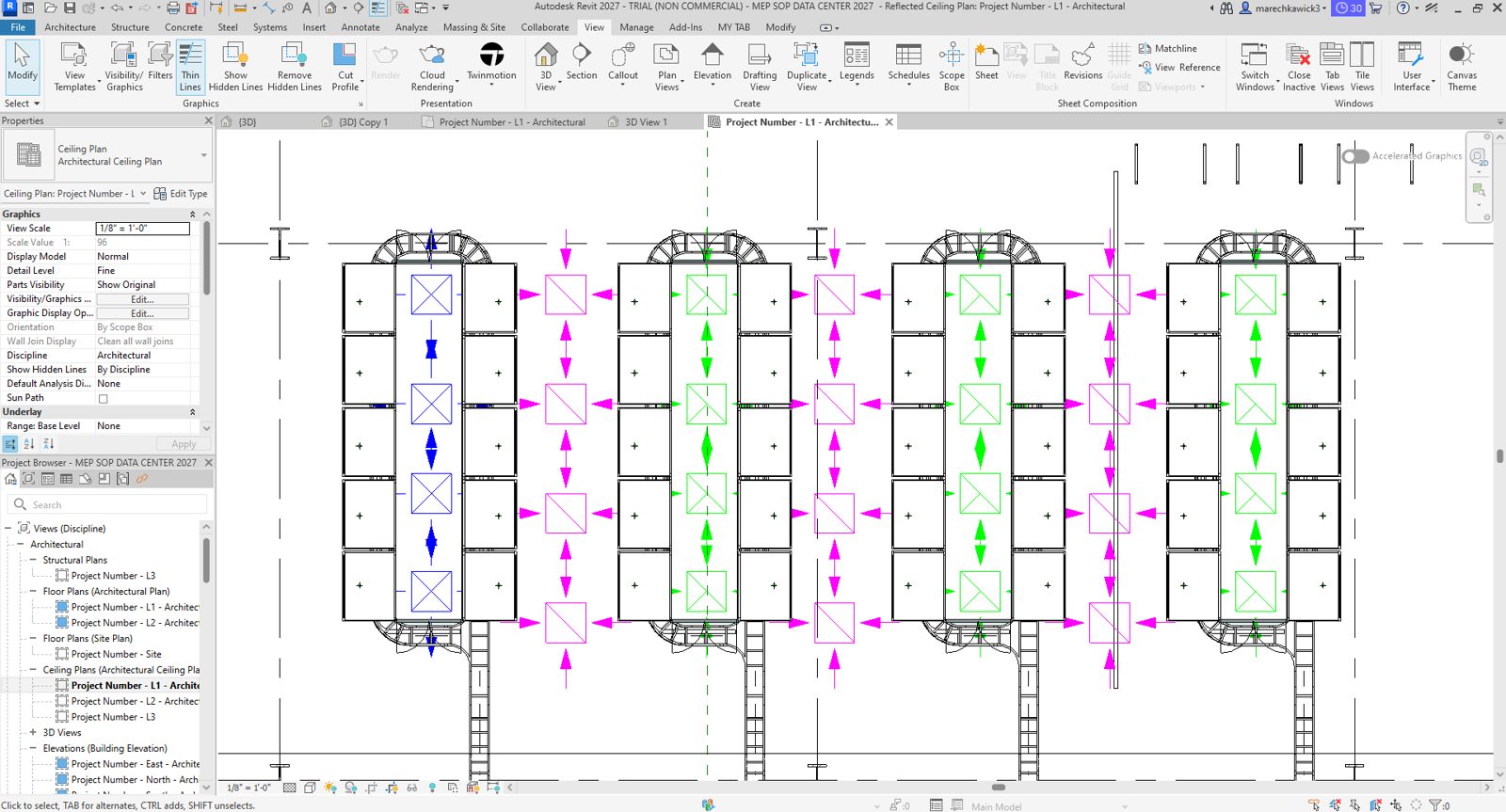 BIM 101 — Revit 2027, data center MEP ceiling plan