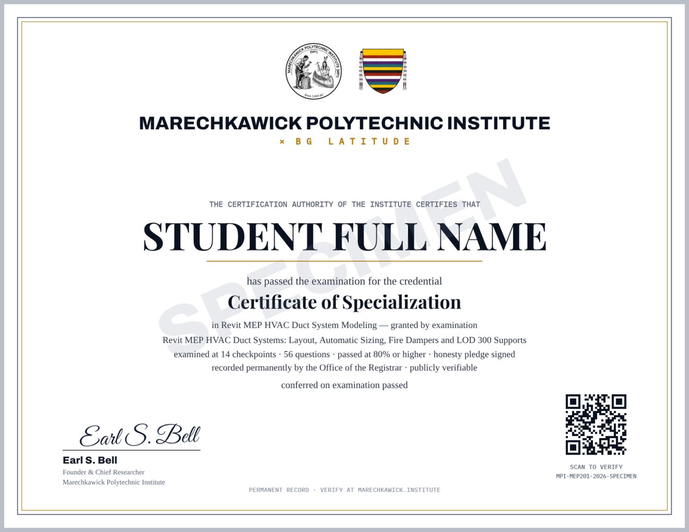 Specimen certificate